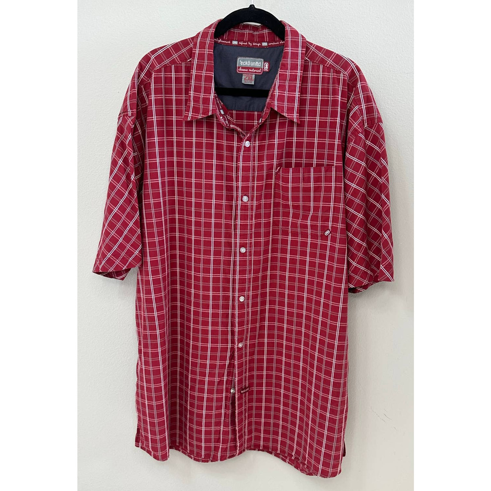 Ecko Unltd Mens Red White Plaid Short Sleeve Button Down Shirt 2XL Streetwear